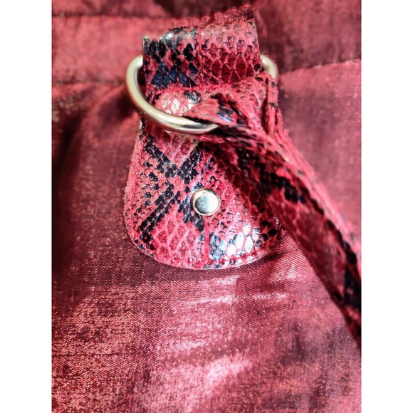 Queen By Queen Latifah -Ruby Red Tote /Crimson Velvet Snake Skin Shoulder Bag - Picture 4 of 7